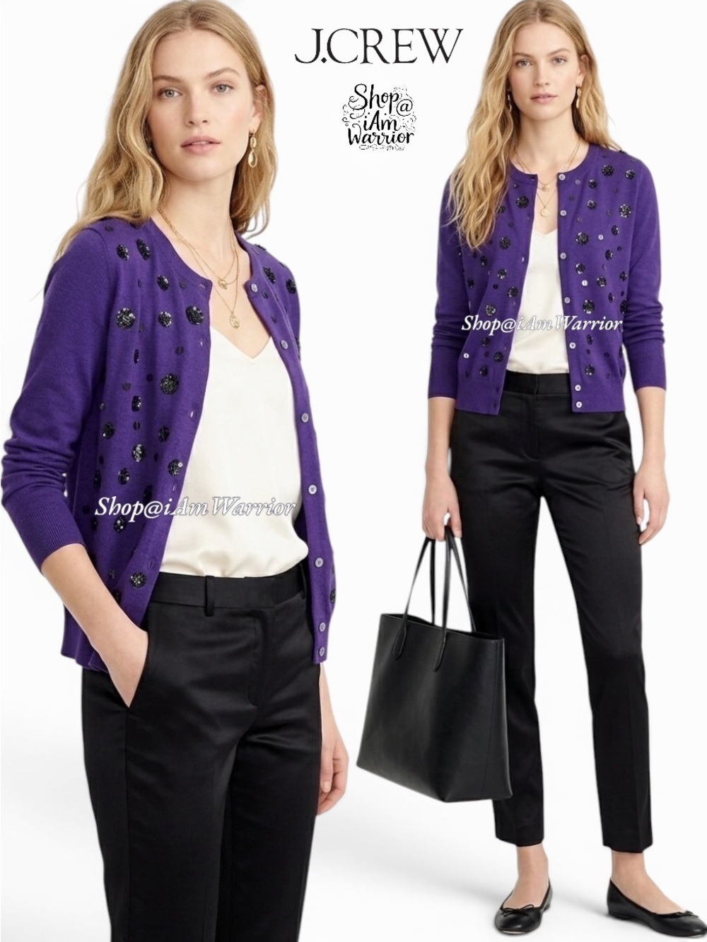 J.Crew sequin cluster button front crewneck cardigan *shop@iamwarrior